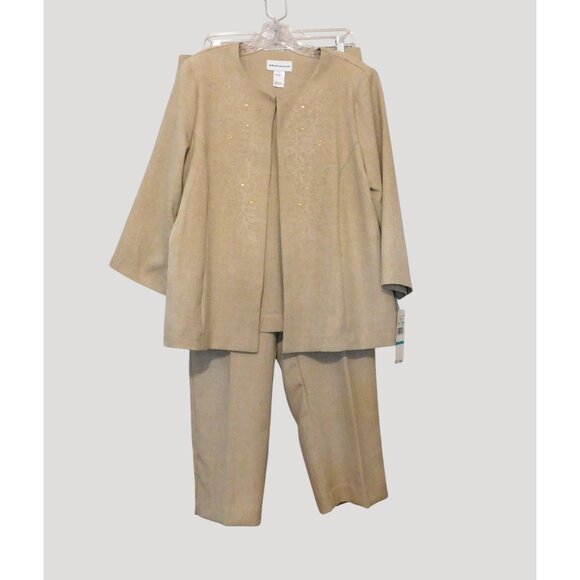 Alfred Dunner La Dolce Vita 2 Pc Pant Suit Beige Long Sleeve Jacket 16 Pants 14 - Picture 2 of 16